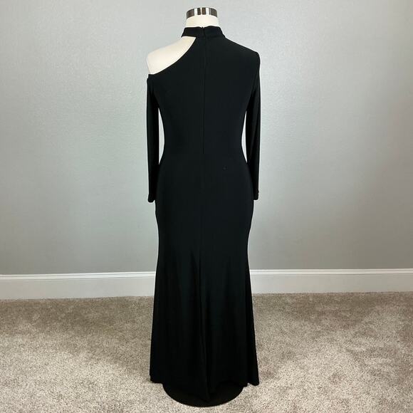 XSCAPE Cut Out Long Sleeve Halter Neck Sheath Evening Gown Black Size 16P Dress - Picture 6 of 12